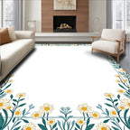 Cream Daisy Botanical Border Rug