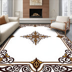 Ornate Golden Brown Floral Frame Rug