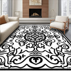 Black White Scrollwork Medallion Rug