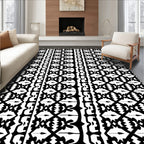 Black and White Tribal Geometric Stripes Rug