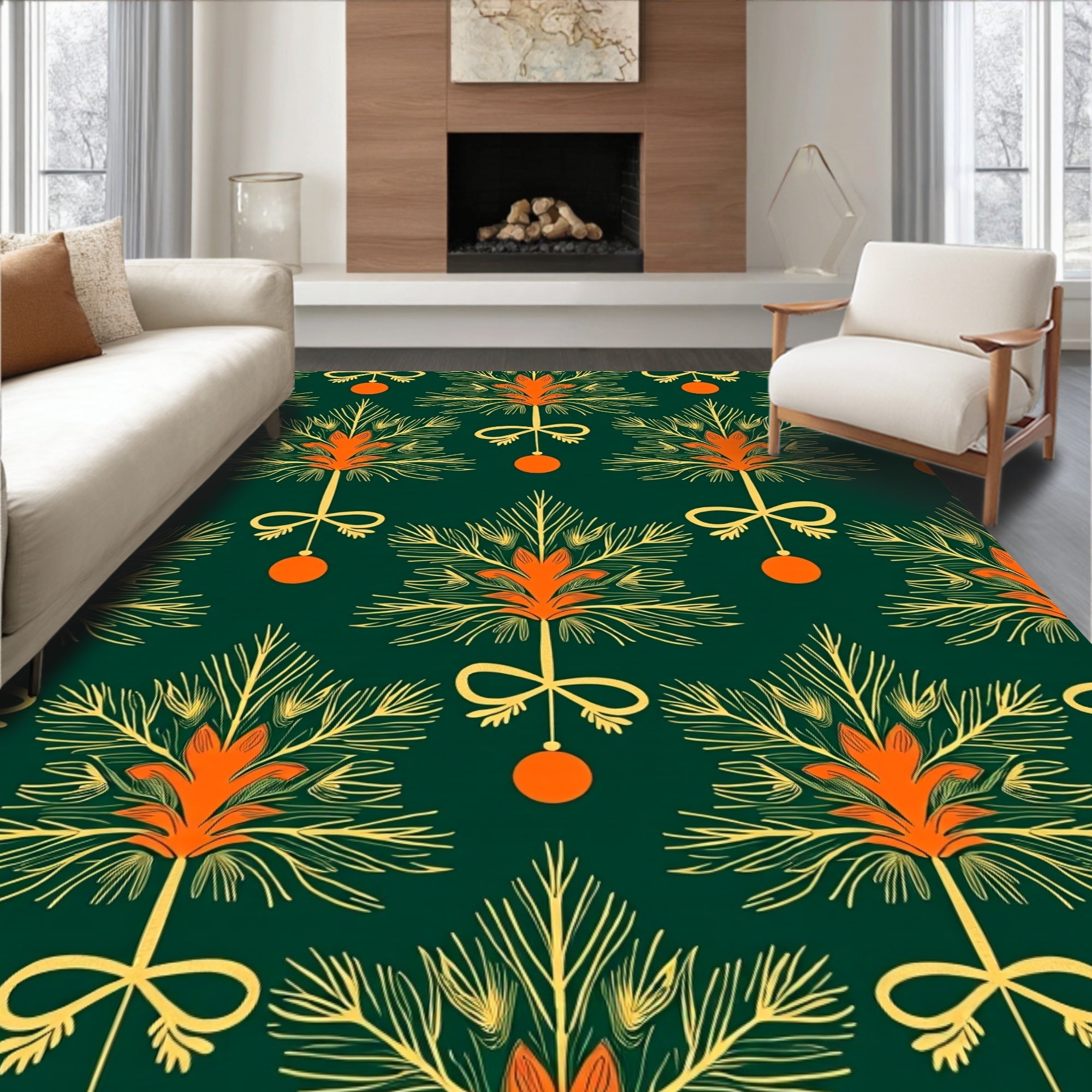 Emerald Green Orange Tree Ornament Rug