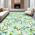 Whimsical White Floral Watercolor Garden Rug