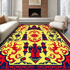 Vibrant Red Blue Pagoda Medallion Rug