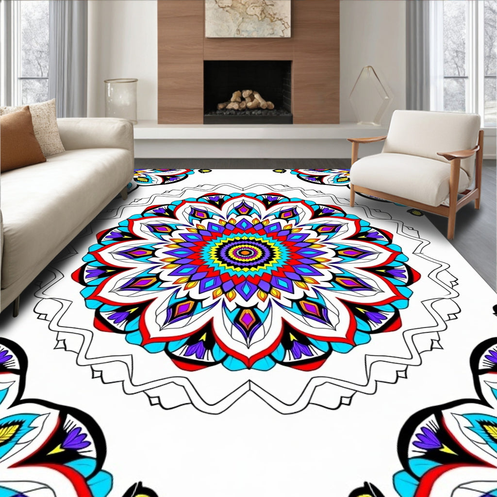 Vibrant Radial Mandala Color Burst Rug