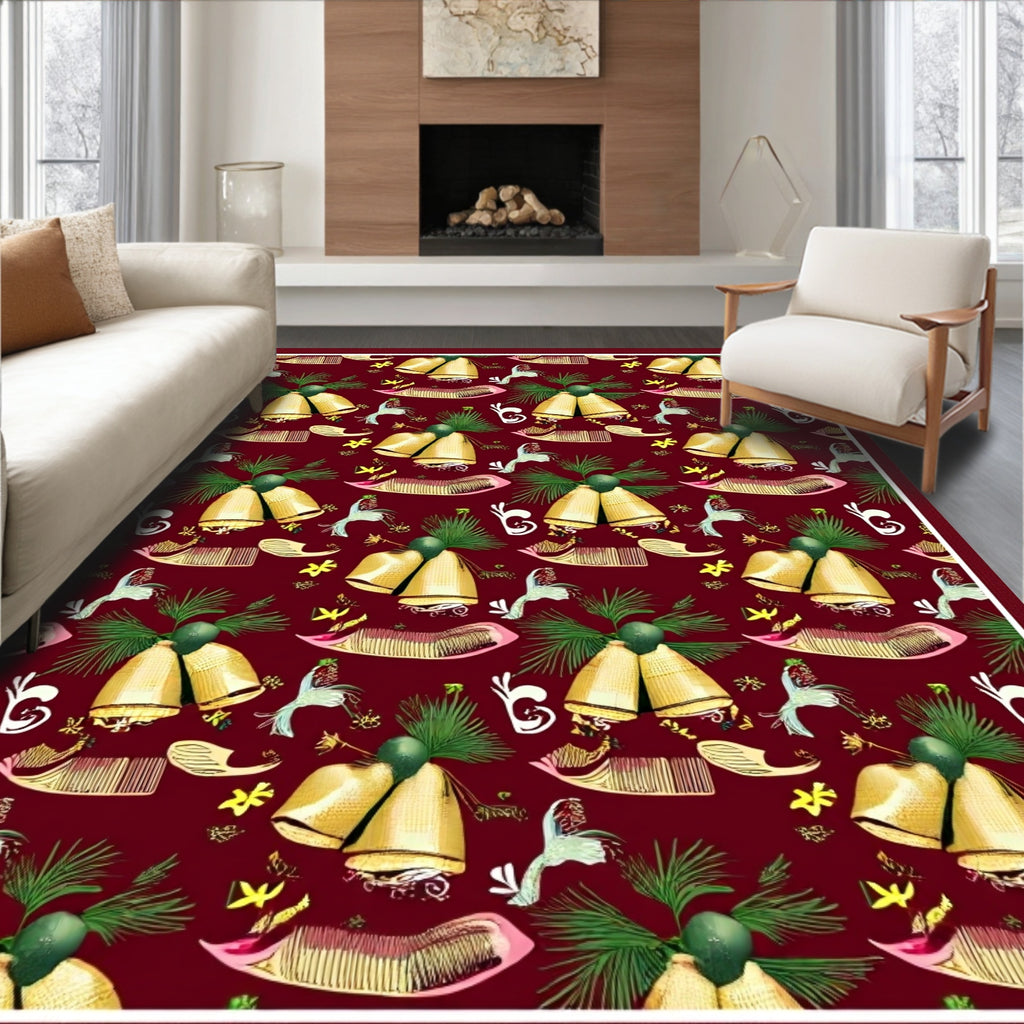 Golden Bells Christmas Birds Combing Rug