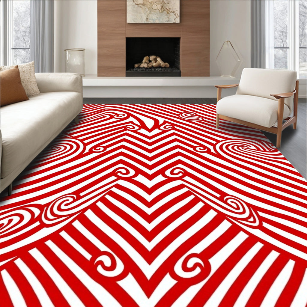 Bold Red Swirling Stripe Accordion Rug