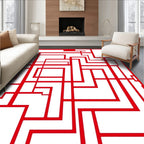 Bold Red Geometric Maze Lines Rug