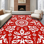 Crimson White Folk Art Floral Mandala Rug