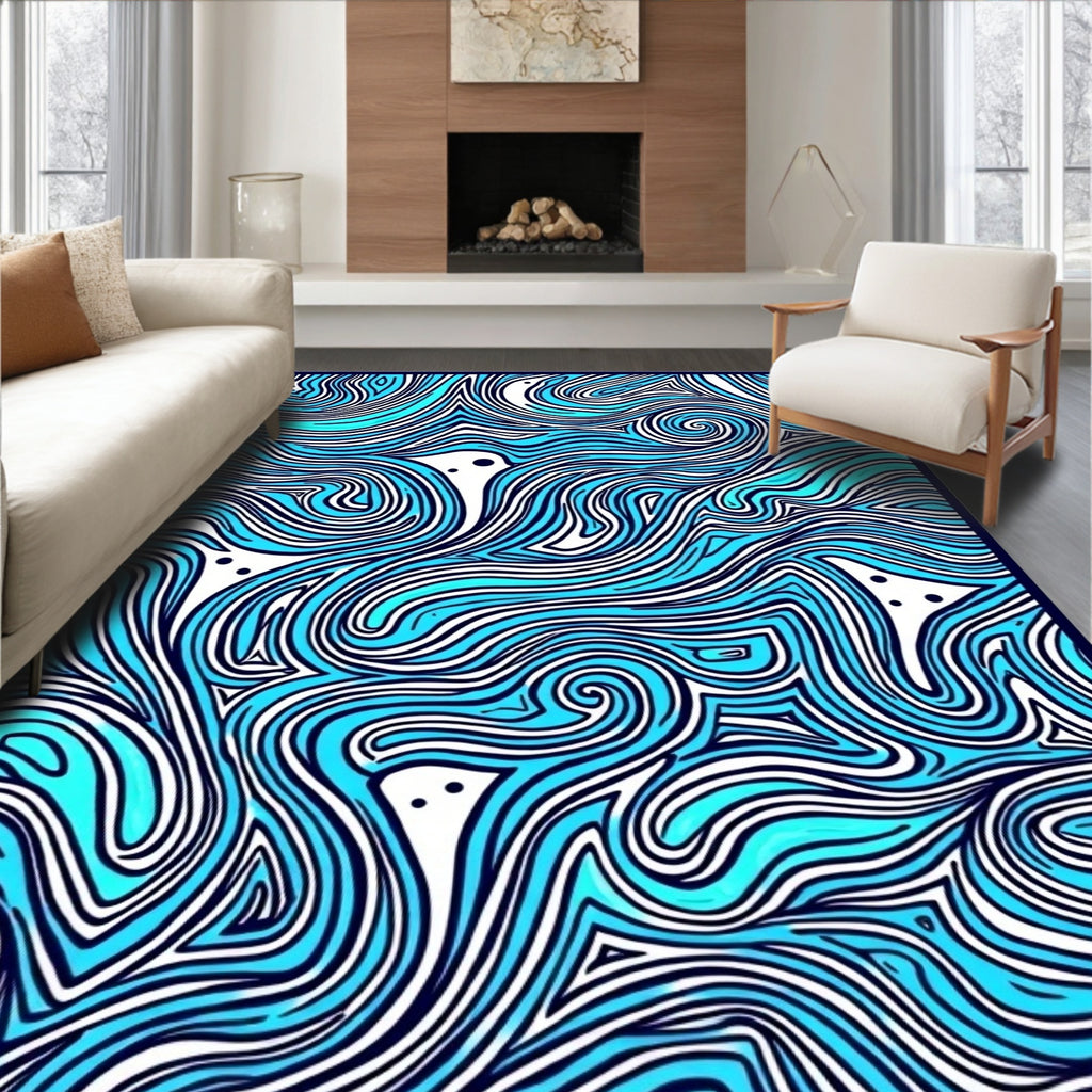 Vibrant Aqua Ink Swirls Rug