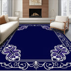 Deep Blue Floral Corner Border Rug