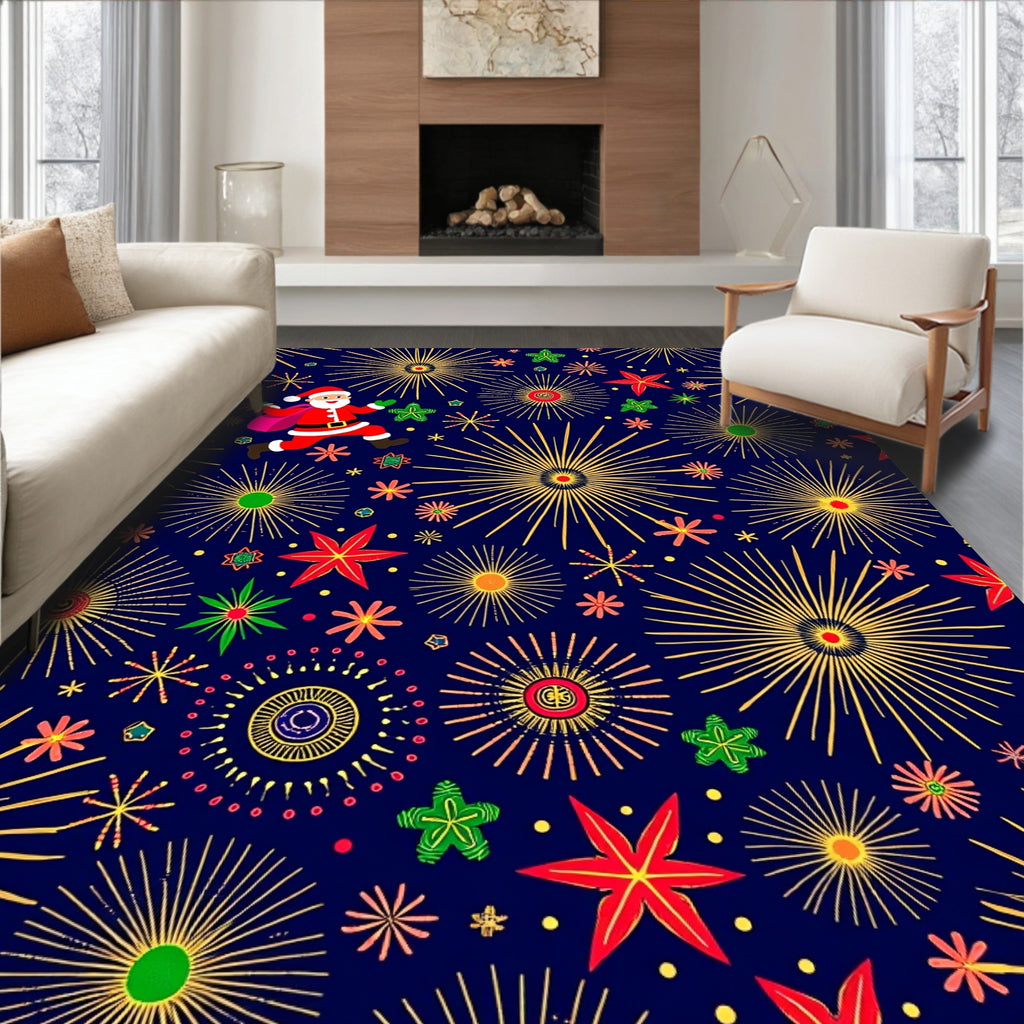Santa Fireworks Holiday Night Rug