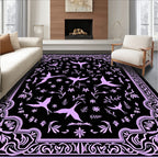 Ornate Lilac Bird and Floral Border Rug
