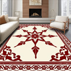 Crimson Starburst and Scrollwork Border Rug