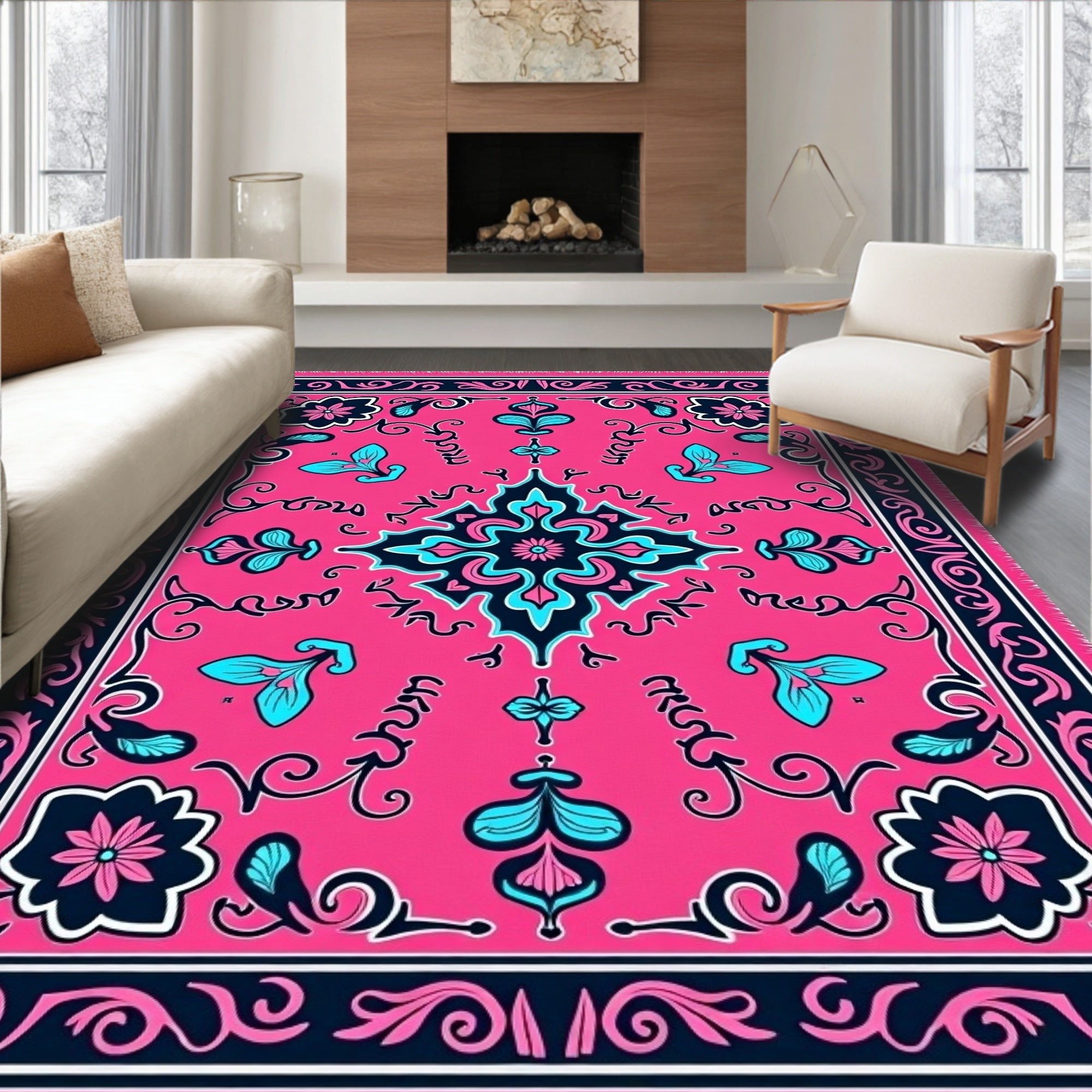 Vibrant Pink Floral Medallion Rug