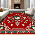Crimson Green Floral Medallion Border Rug