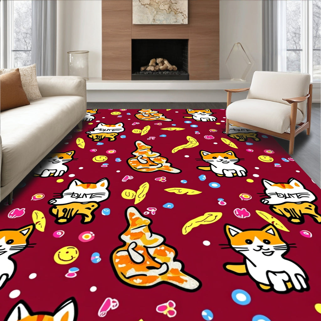Whimsical Orange Cat Smiley Face Rug
