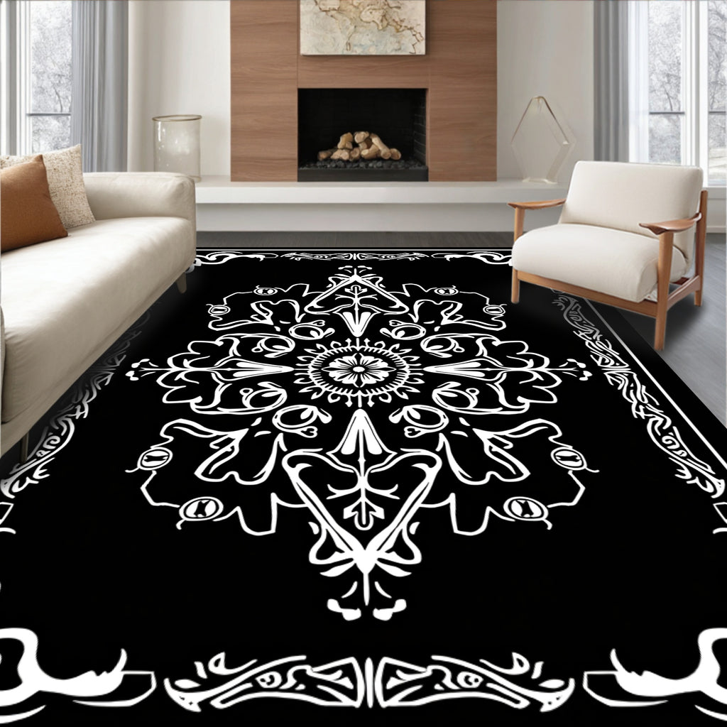 White Art Nouveau Floral Mandala Rug