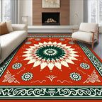 Vibrant Red Sunburst Floral Frame Rug