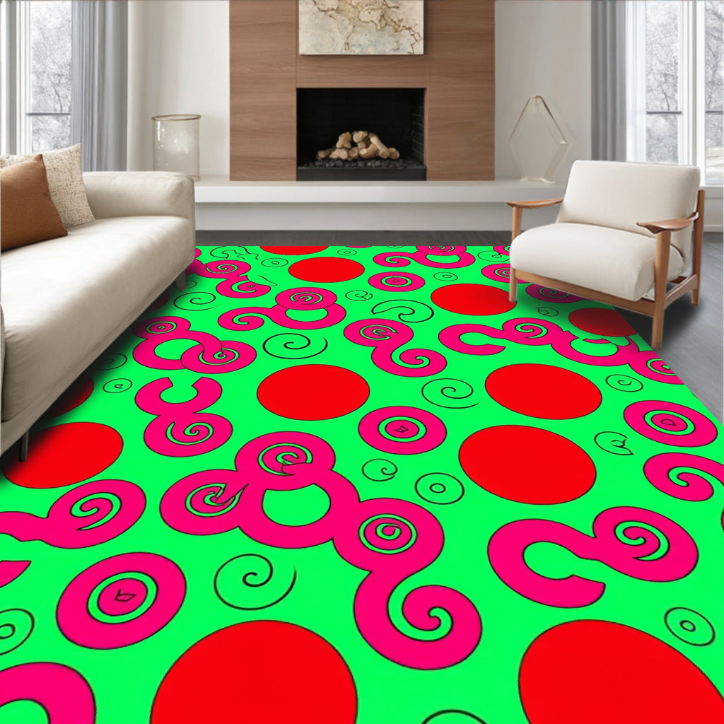 Vibrant Pink Swirl Red Dot Rug