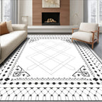 Black White Geometric Interlocking Lines Rug