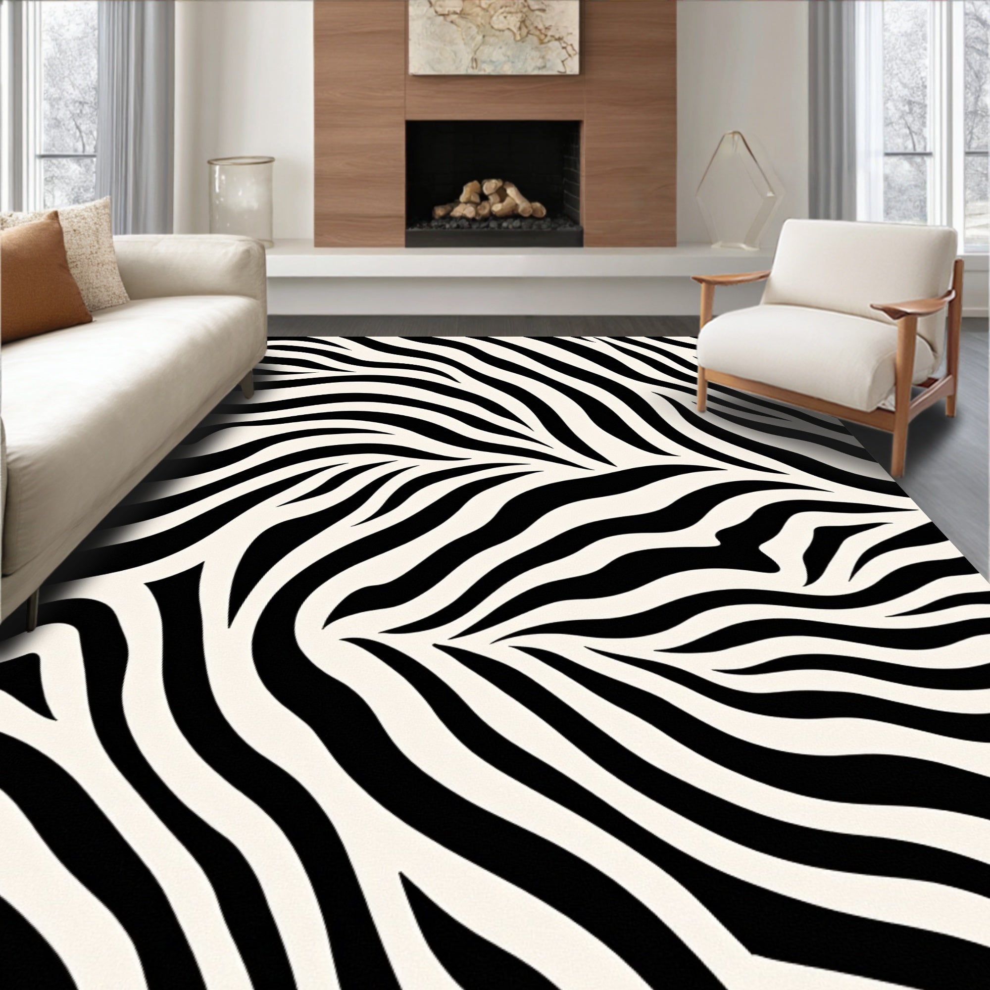 Black Ivory Wave Lines Rug