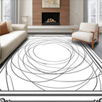 Monochromatic Swirling Line Border Accent Rug