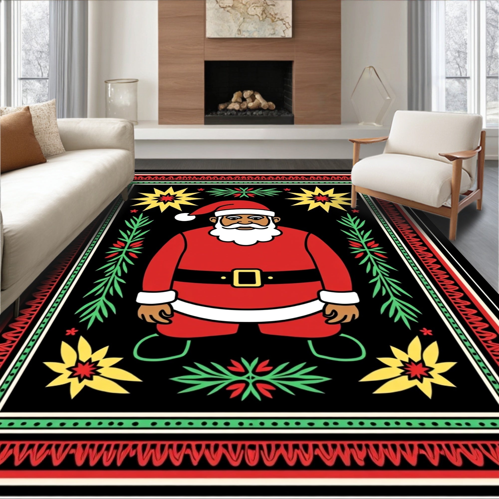Whimsical Santa Claus Festive Folk Rug