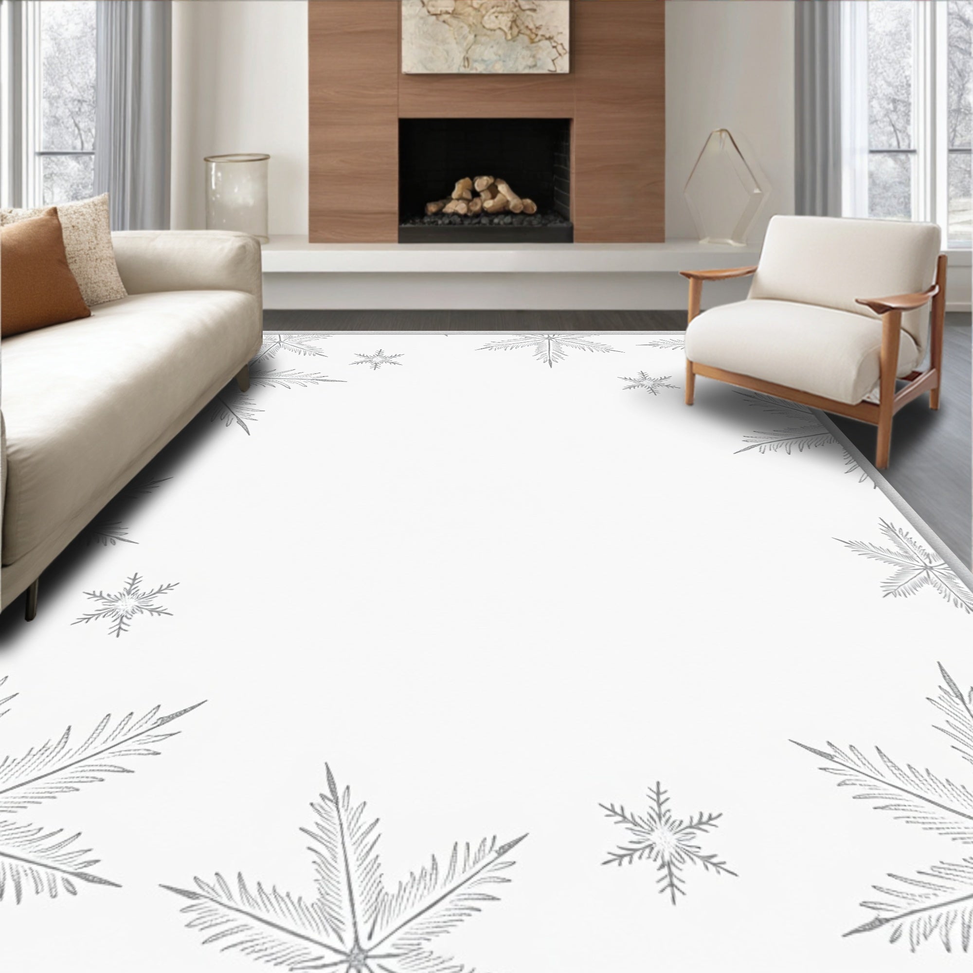 Winter Frost Snowflake Border Rug