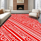 Red White Swirling Calligraphy Stripe Rug