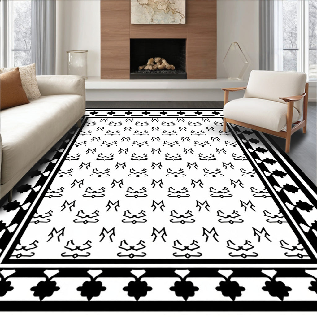 Black White Reciprocal Geometric Motif Rug
