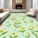 Yellow Birds Among Pink and Yellow Flowers Rug