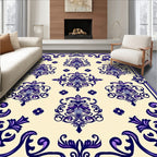 Cream and Royal Purple Damask Flourish Rug