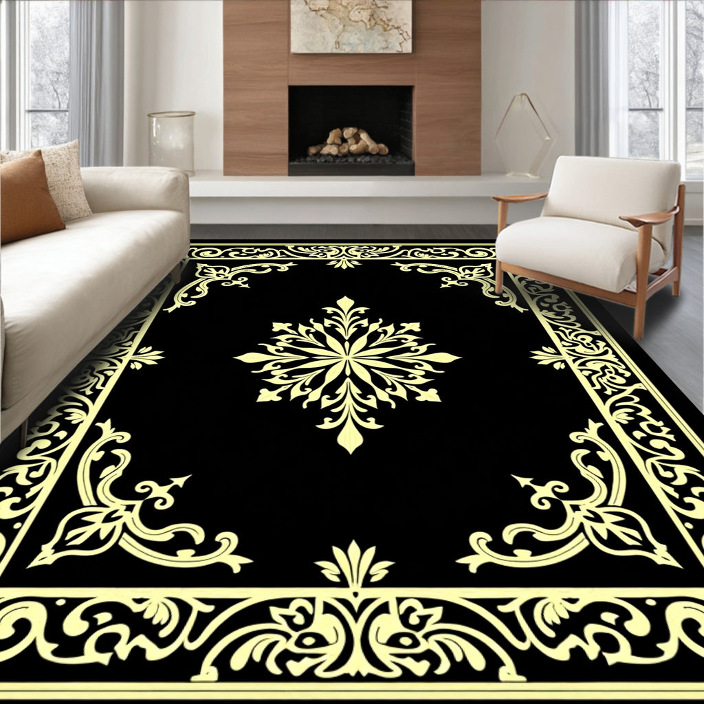 Golden Floral Border With Medallion Rug