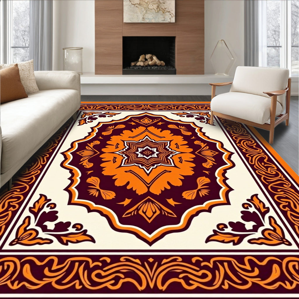 Warm Orange and Plum Medallion Rug