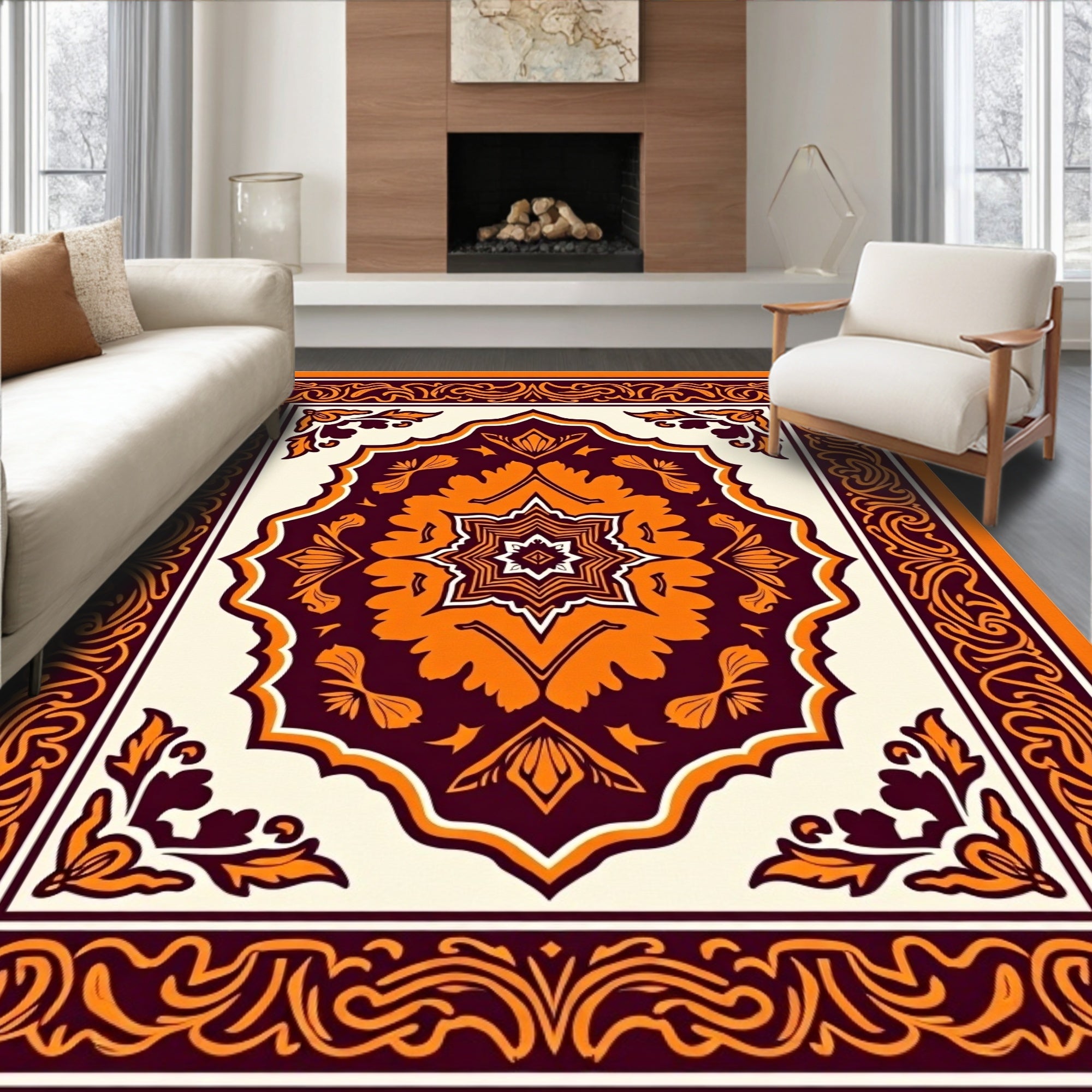 Warm Orange and Plum Medallion Rug