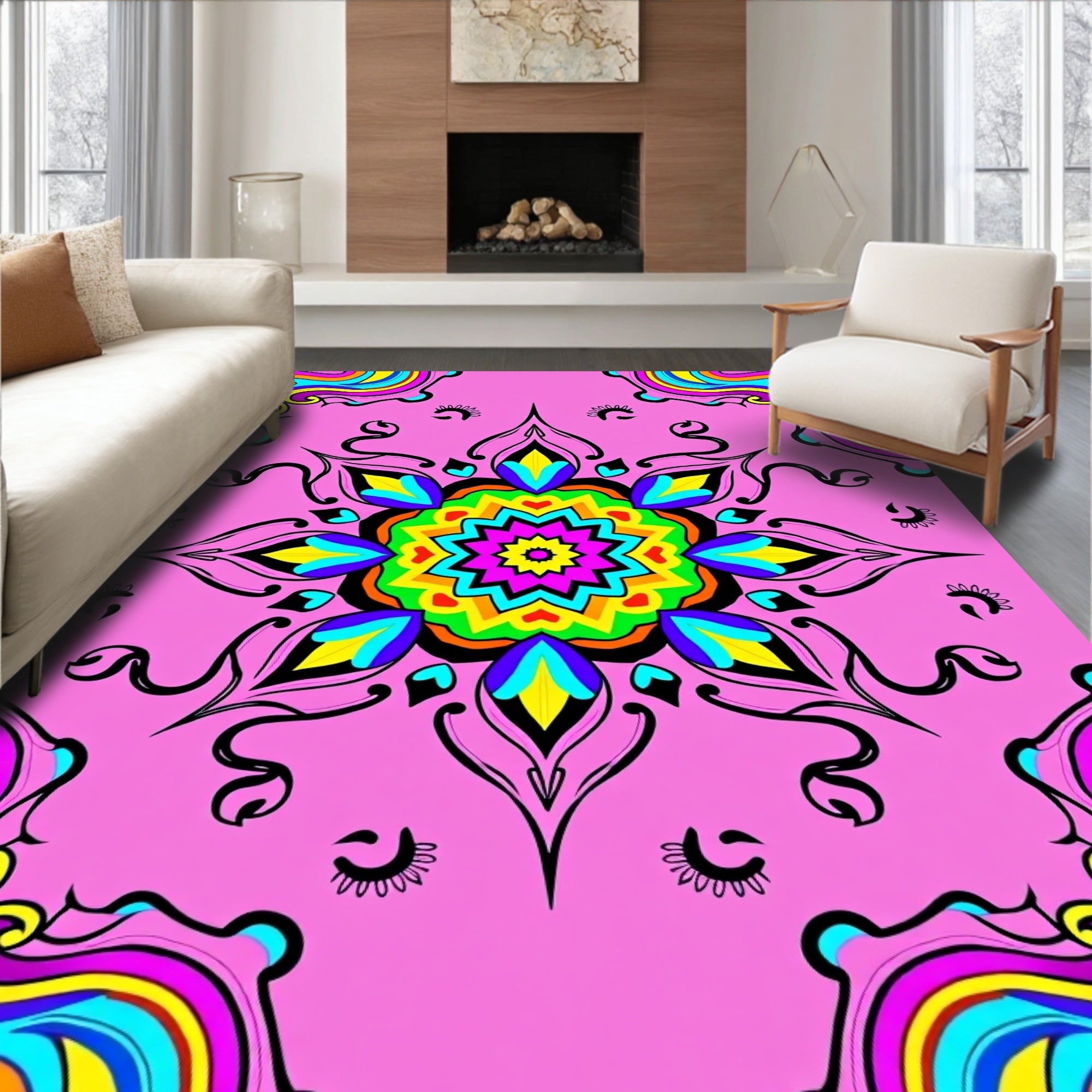 Psychedelic Pink Swirl Mandala Rug