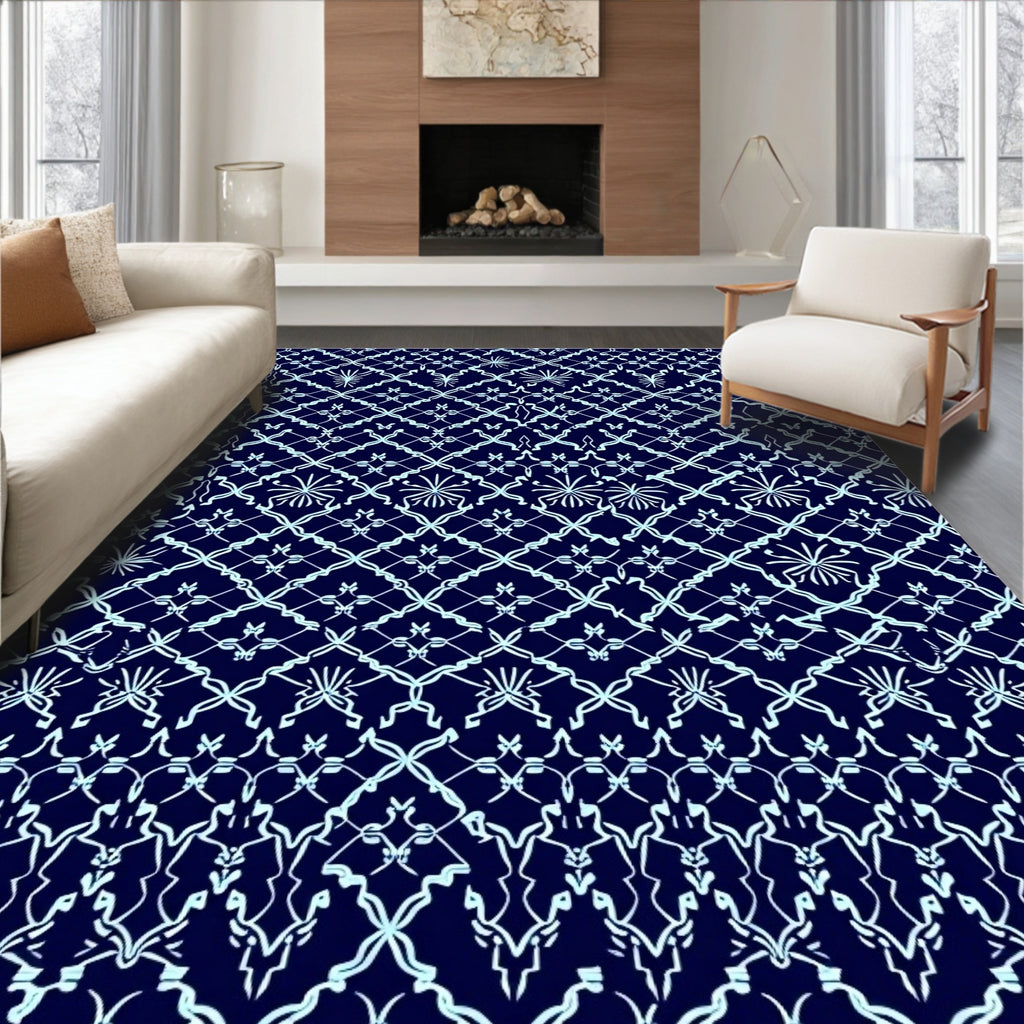 Navy Light Blue Intricate Lattice Rug
