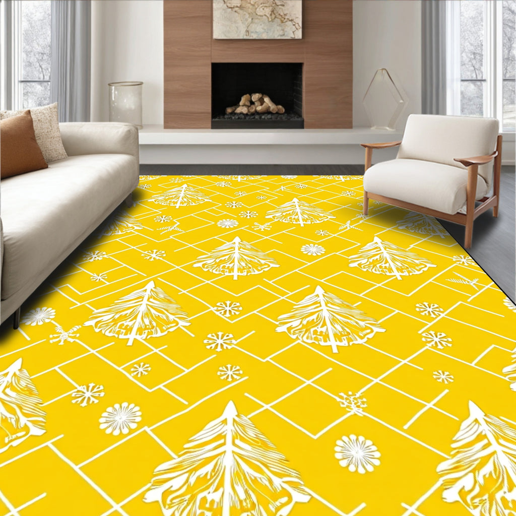 Golden Pine Tree Snowflake Lattice Rug