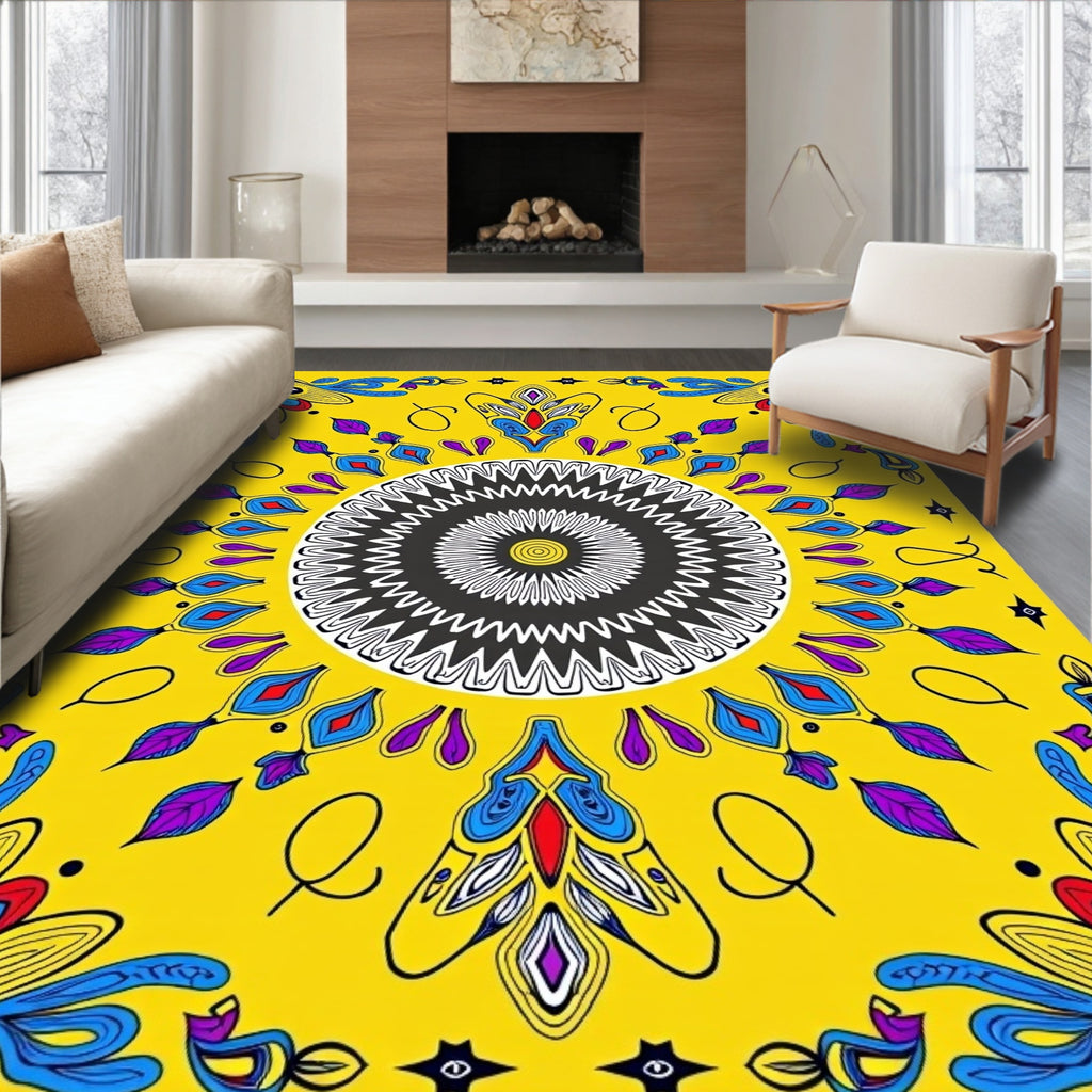 Vibrant Yellow Psychedelic Mandala Rug