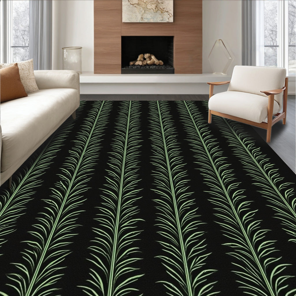 Pale Green Vertical Feathered Stalks Rug
