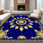 Royal Blue Golden Sunburst Mandala Rug