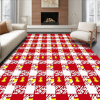 Red White Checkerboard Yellow Figures Rug
