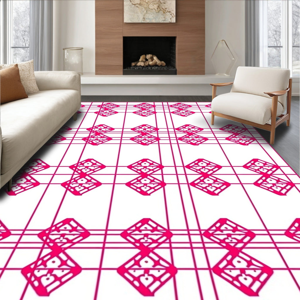 Pink Geometric Diamond lattice Rug
