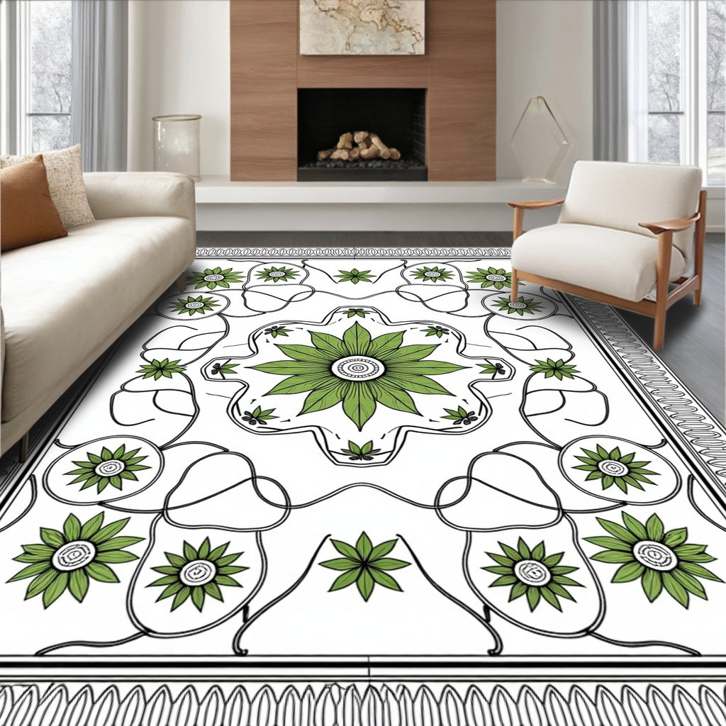 Green Floral Medallion Garden Rug
