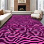 Vivid Pink Black Wavy Stripes Rug
