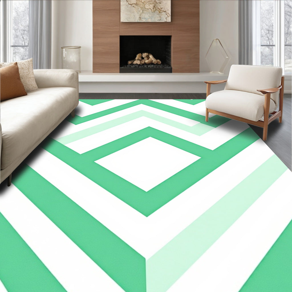Mint Green Chevron Geometric Rug