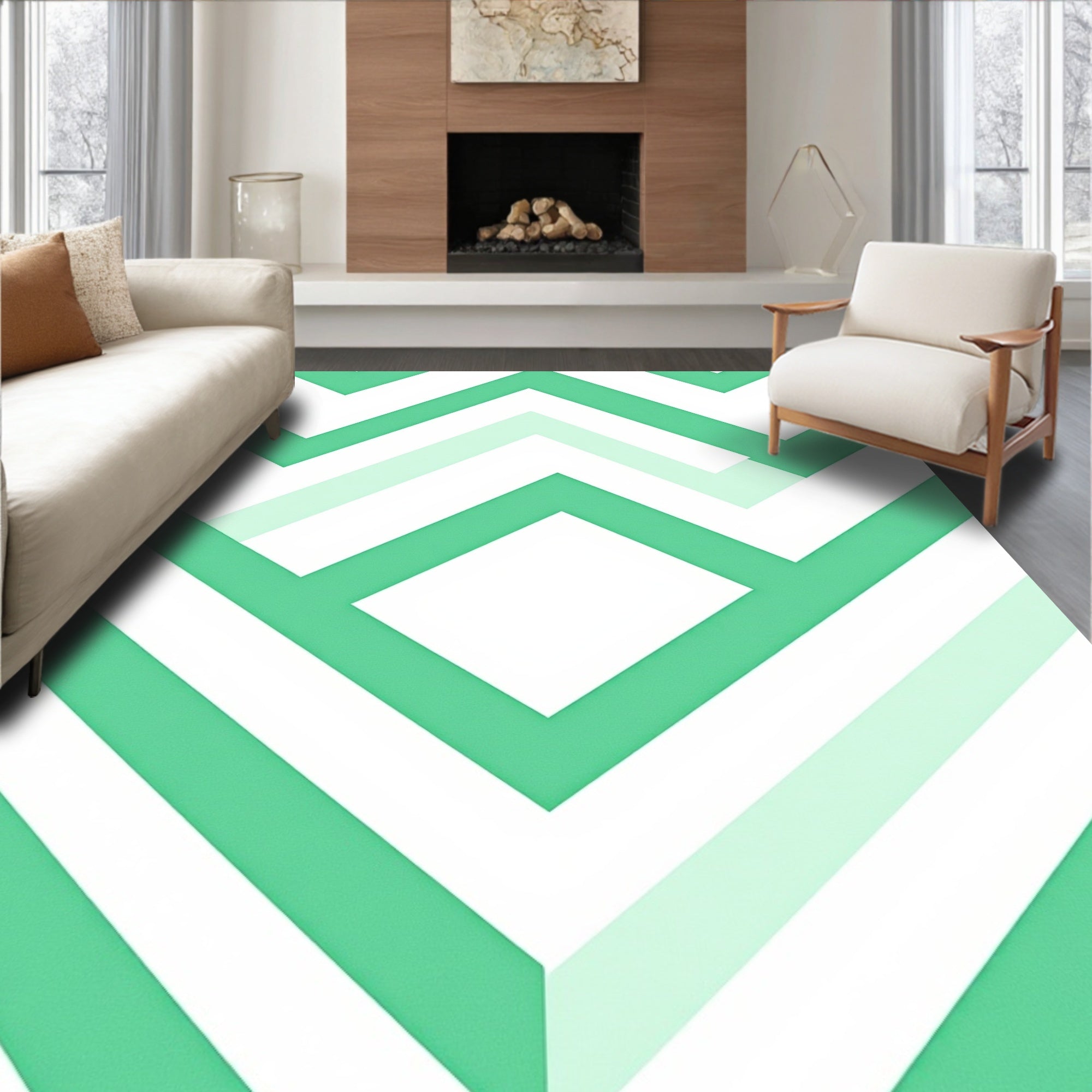 Mint Green Chevron Geometric Rug