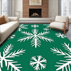 White Snowflakes on Emerald Green Rug