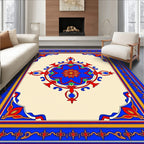 Bold Blue Red Floral Medallion Border Rug