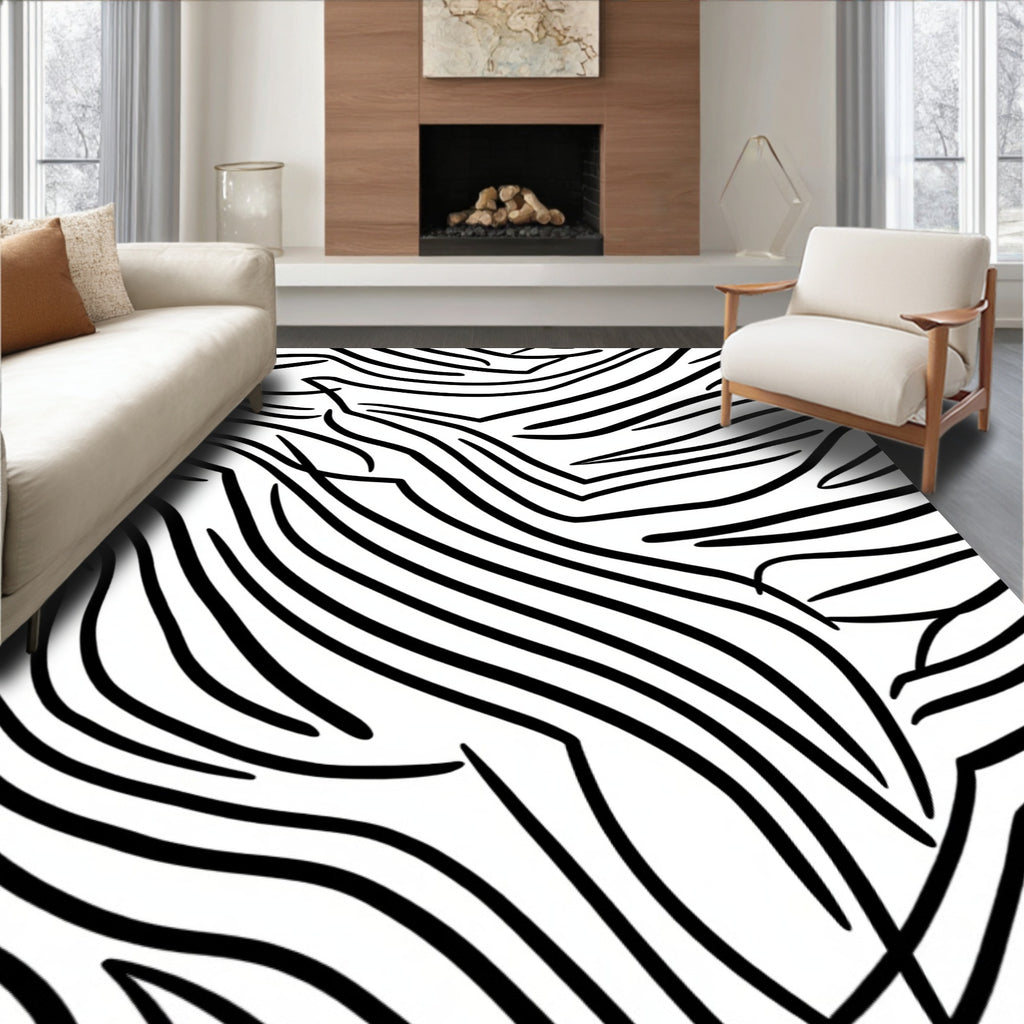 Bold Black White Curved Lines Rug